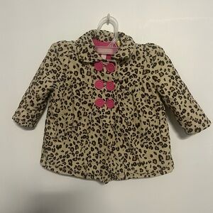 Leopard Print Kids Pea Coat with Pink Buttons